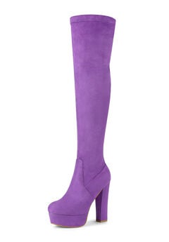PLATFORM BLOCK HEEL OVER KNEE HIGH BOOTS