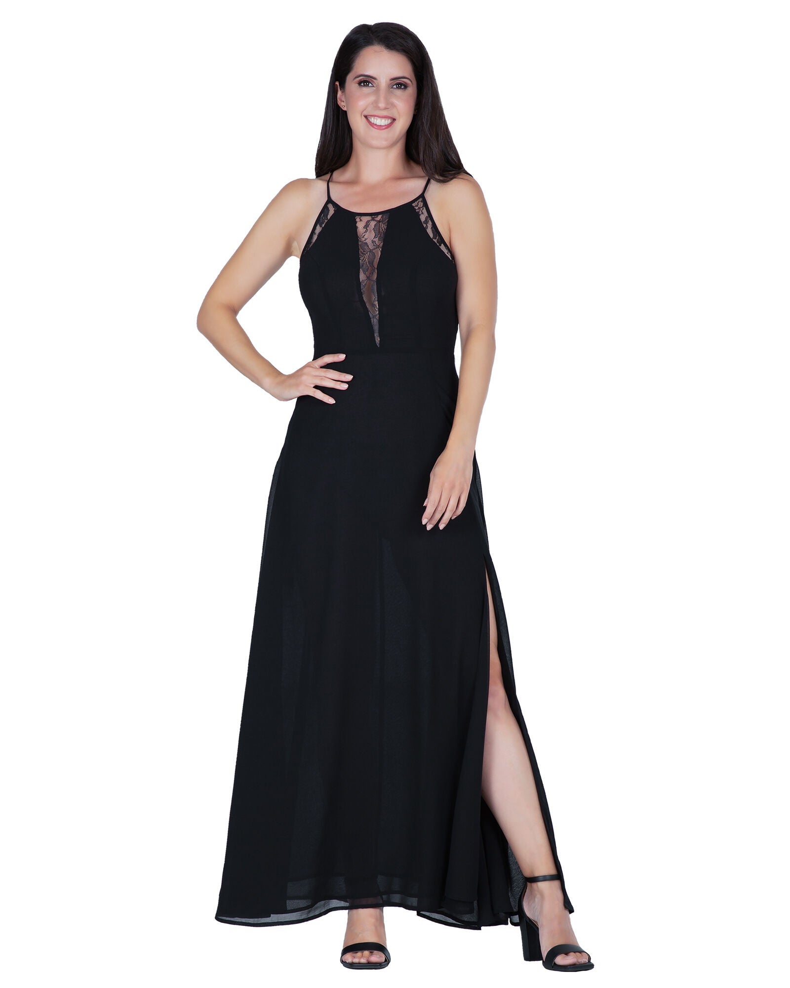 Women&#39;s Lace Detailed Sleeveless Maxi Dress, Black / Black, alternate image number 4
