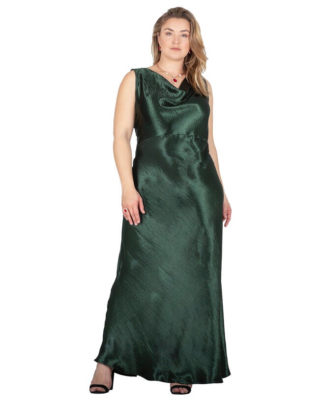 Genesis Women's Plus Size Cowl Neck A-line Sleeveless Maxi Dress, Green / Forest Green, alternate image number 4