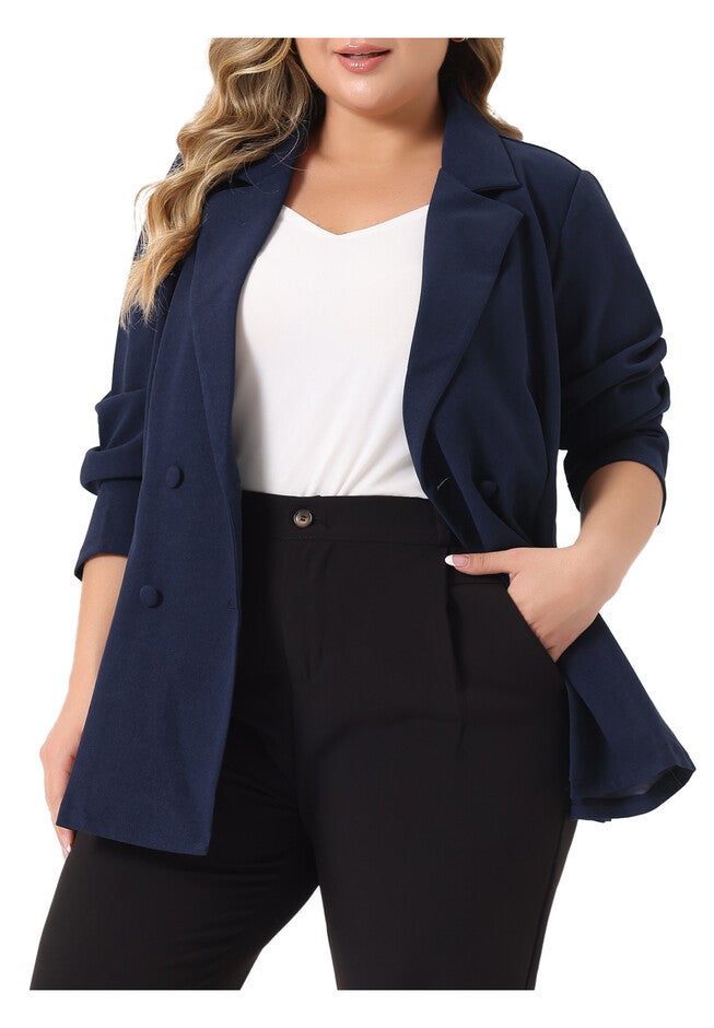 LAPEL COLLAR ELEGANT DOUBLE BREASTED WORK BLAZER, Navy Blue / Navy, alternate image number 1