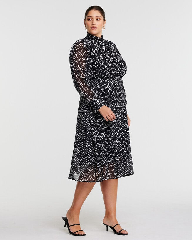 Diana Black Polka Dot Belted Midi Dress, , alternate image number null