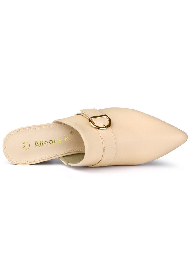 Pointed Toe Slip On Block Heel Sandals Mules, Beige / Beige, alternate image number 2