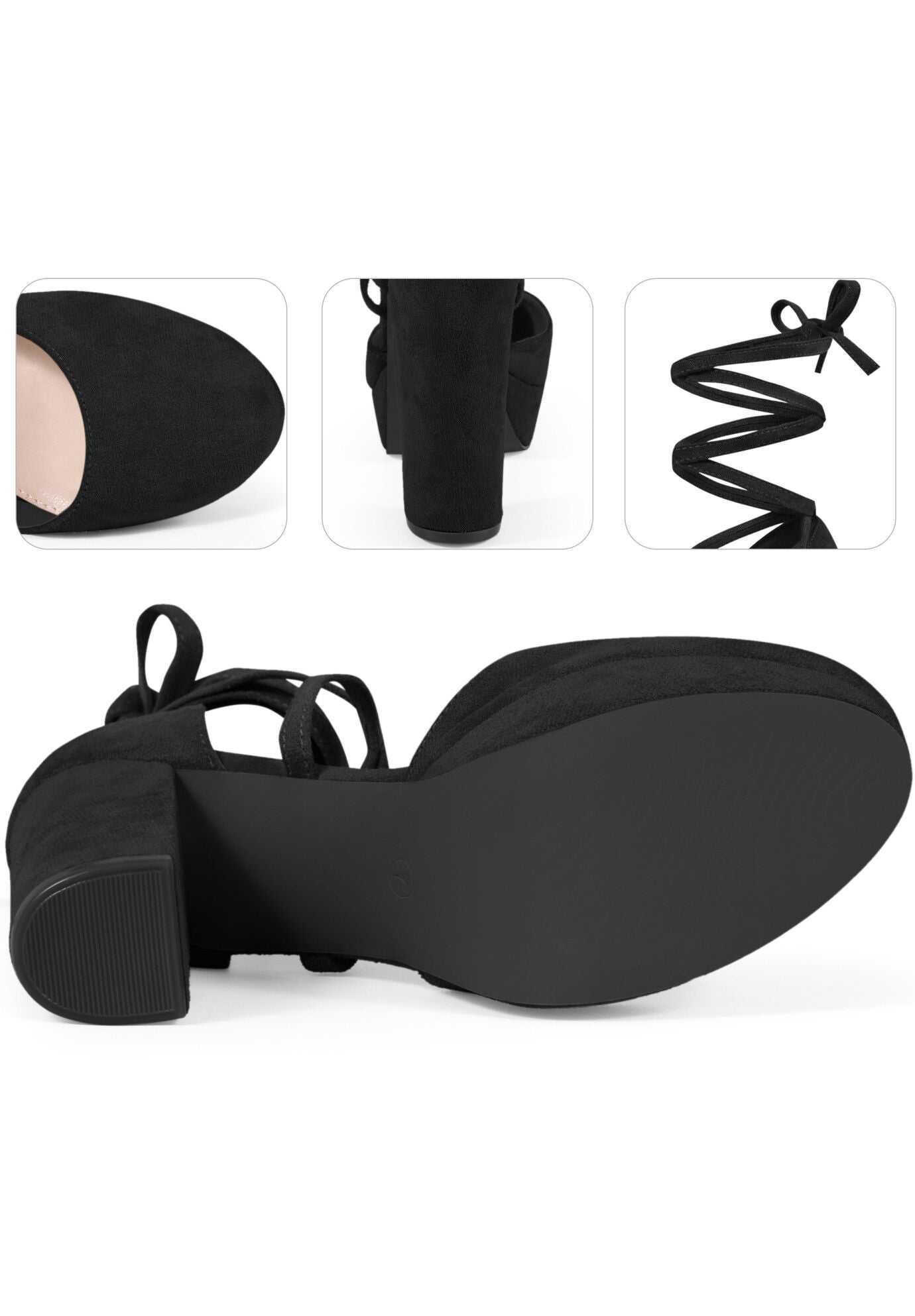 Lace Up Strappy Platform Block Heel Pumps, Black / Black, alternate image number 1