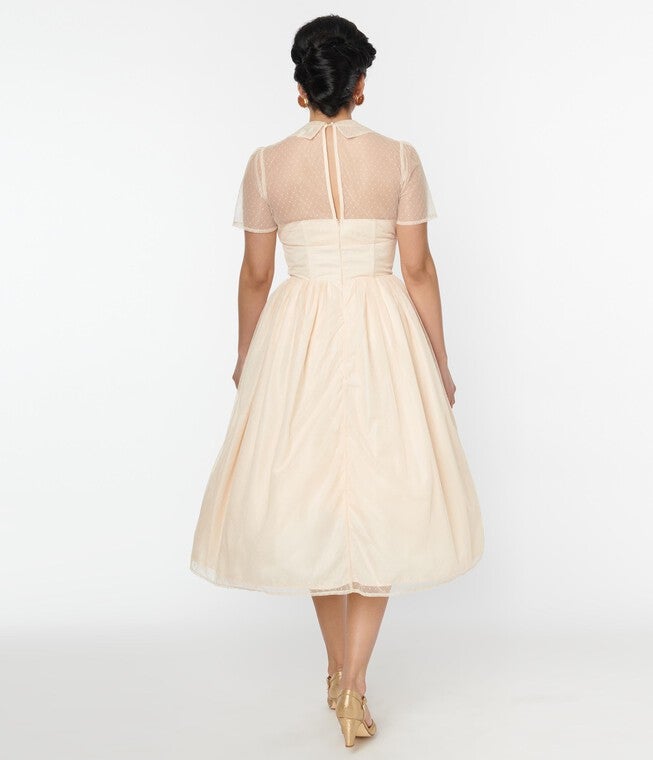 Unique Vintage Peach Clip Dot Bridal Libby Swing Dress, , alternate image number null