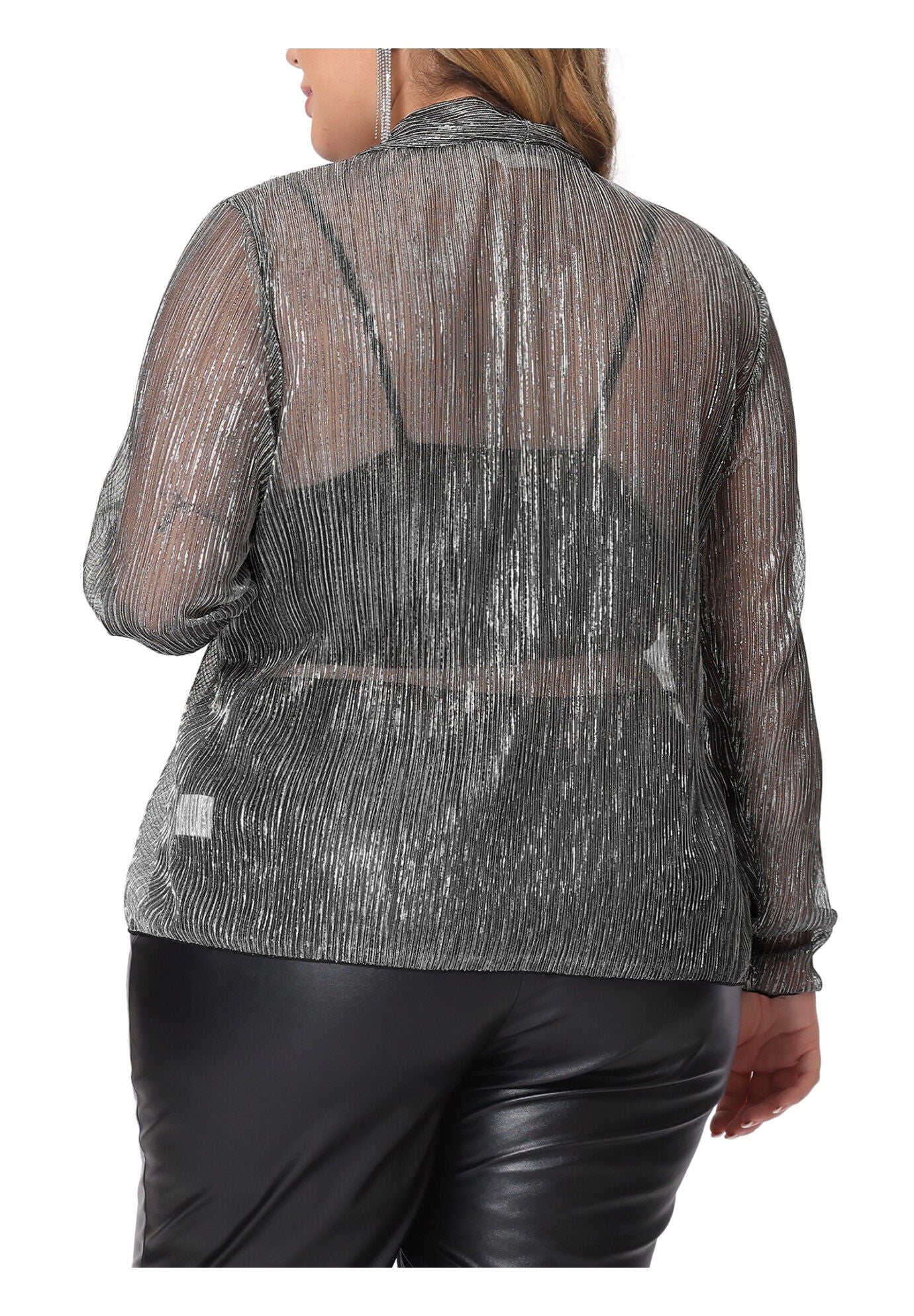SHEER OPEN FRONT LONG SLEEVE GLITTER OUTWEAR, Silver / Silver, alternate image number 3