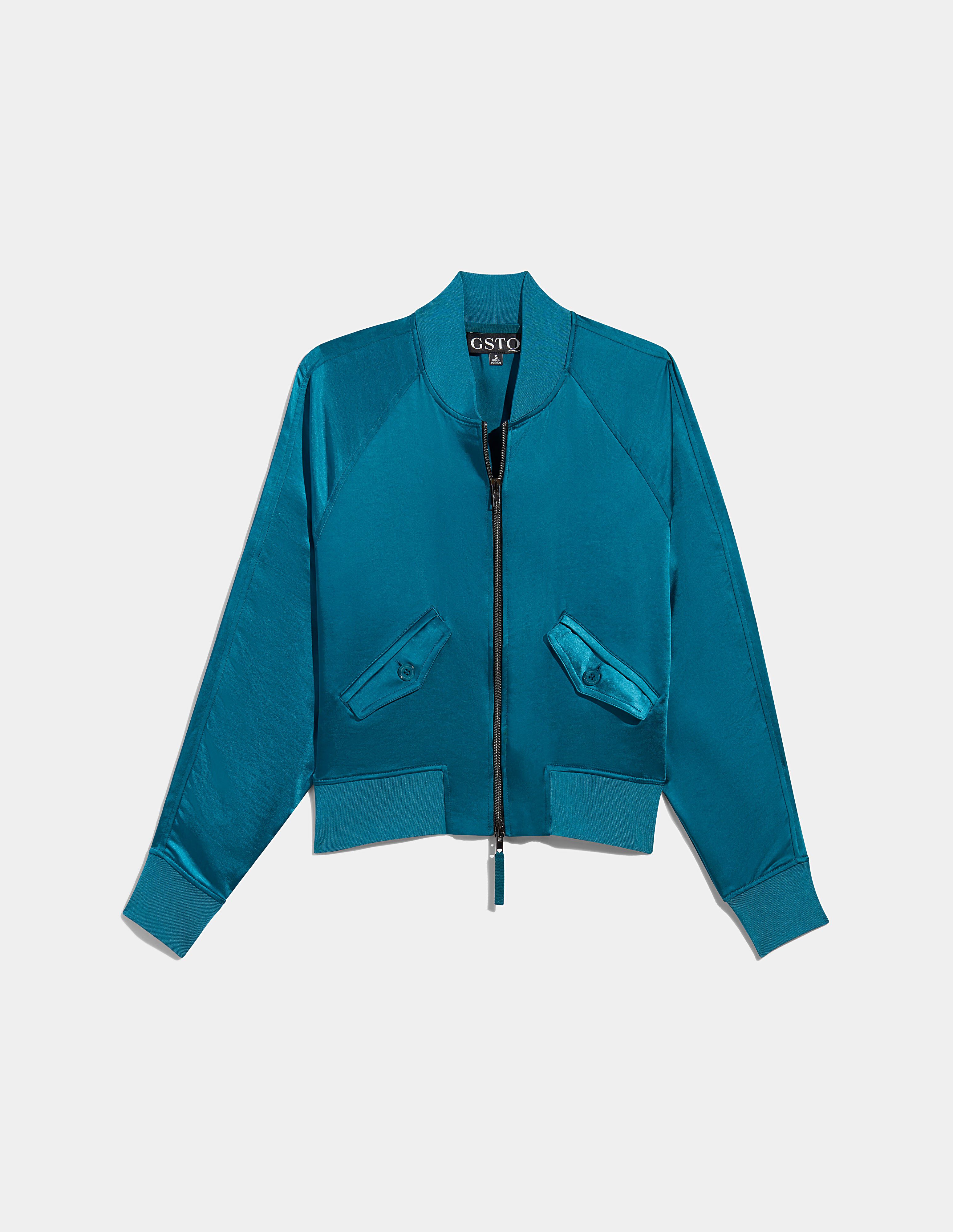 Satin Bomber Jacket, Chelsea Blue / Teal, hi-res image number 0