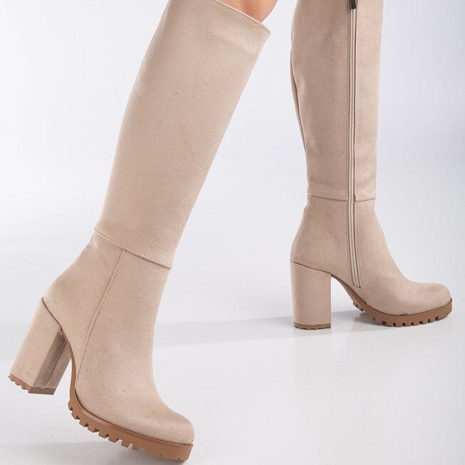 ALIZE - BEIGE SUEDE WIDE CALF PLATFORM BOOTS, BEIGE / Beige, alternate image number 2