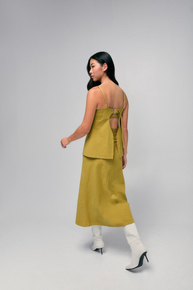 A-line Belted Midi Skirt, CHARTREUSE / Chartreuse, alternate image number 2