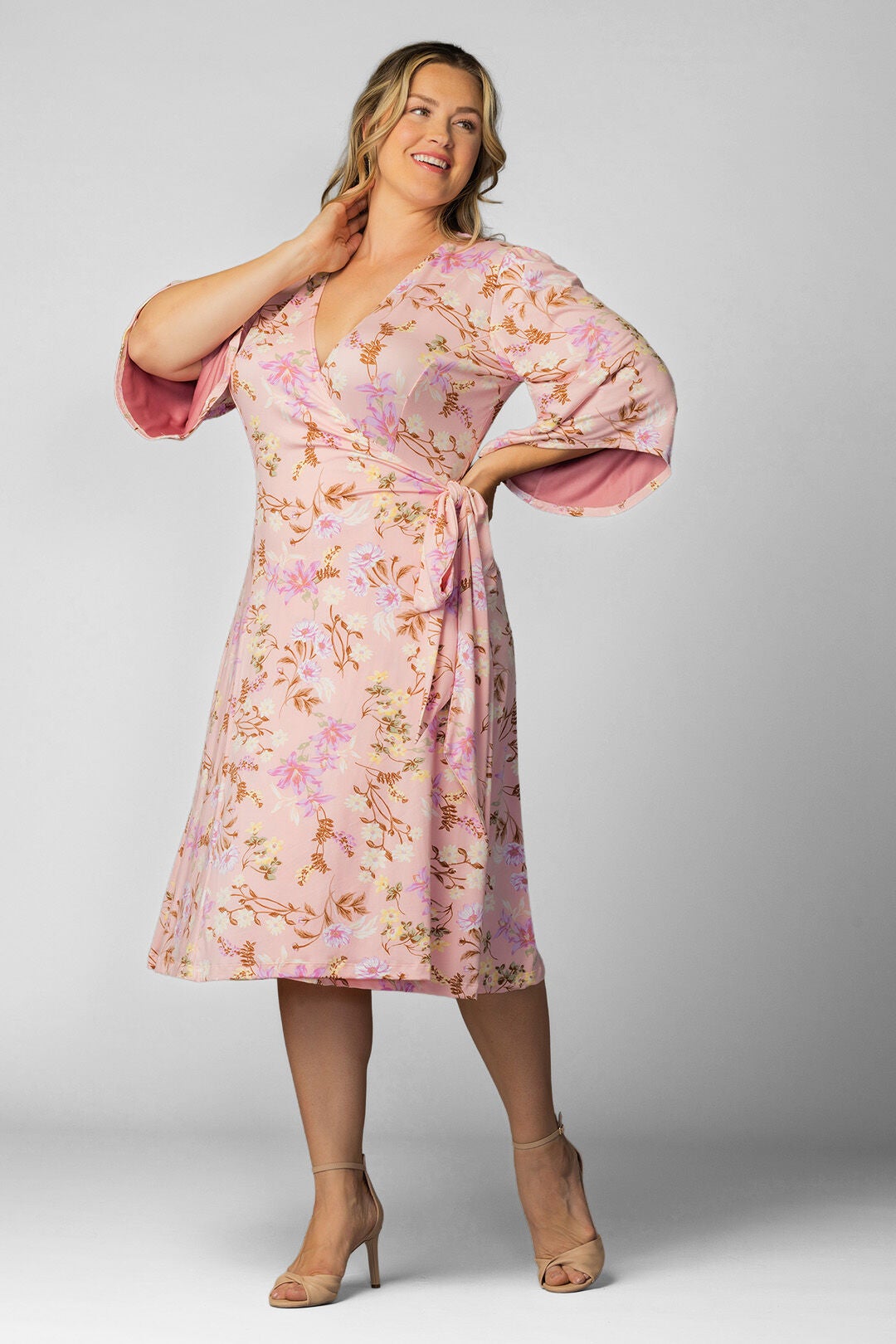 Gemini Wrap Dress, Lively Peach Florals / Peach, alternate image number 3