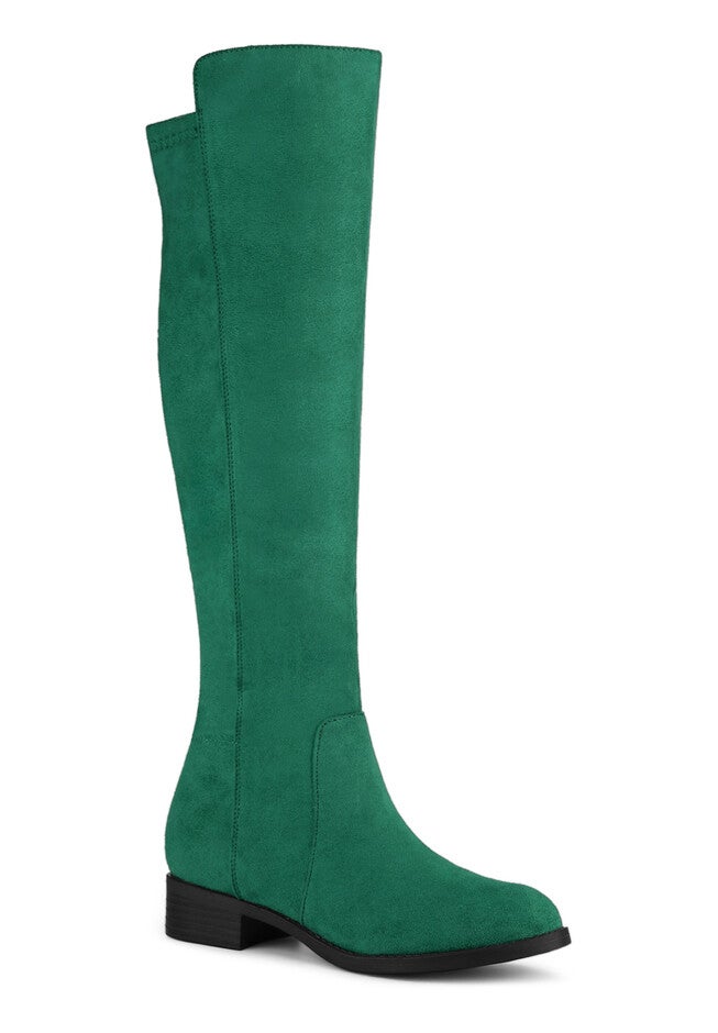 Side Zipper Chunky Heels Knee High Boots, Green / Forest Green, hi-res image number 0