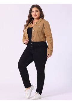 BUTTON CLOSED CROPPED DENIM JACKET