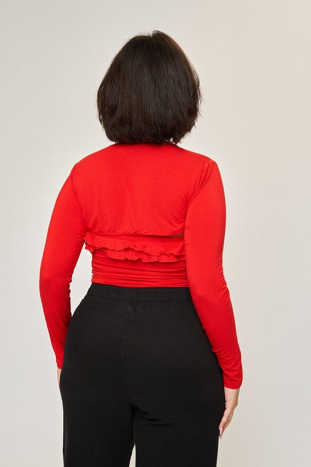 Isabelle Tie-Front Shrug, Cherry / Red, alternate image number 3