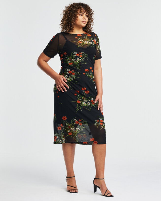 Bouquet Black Floral Mesh Dress, , alternate image number 6