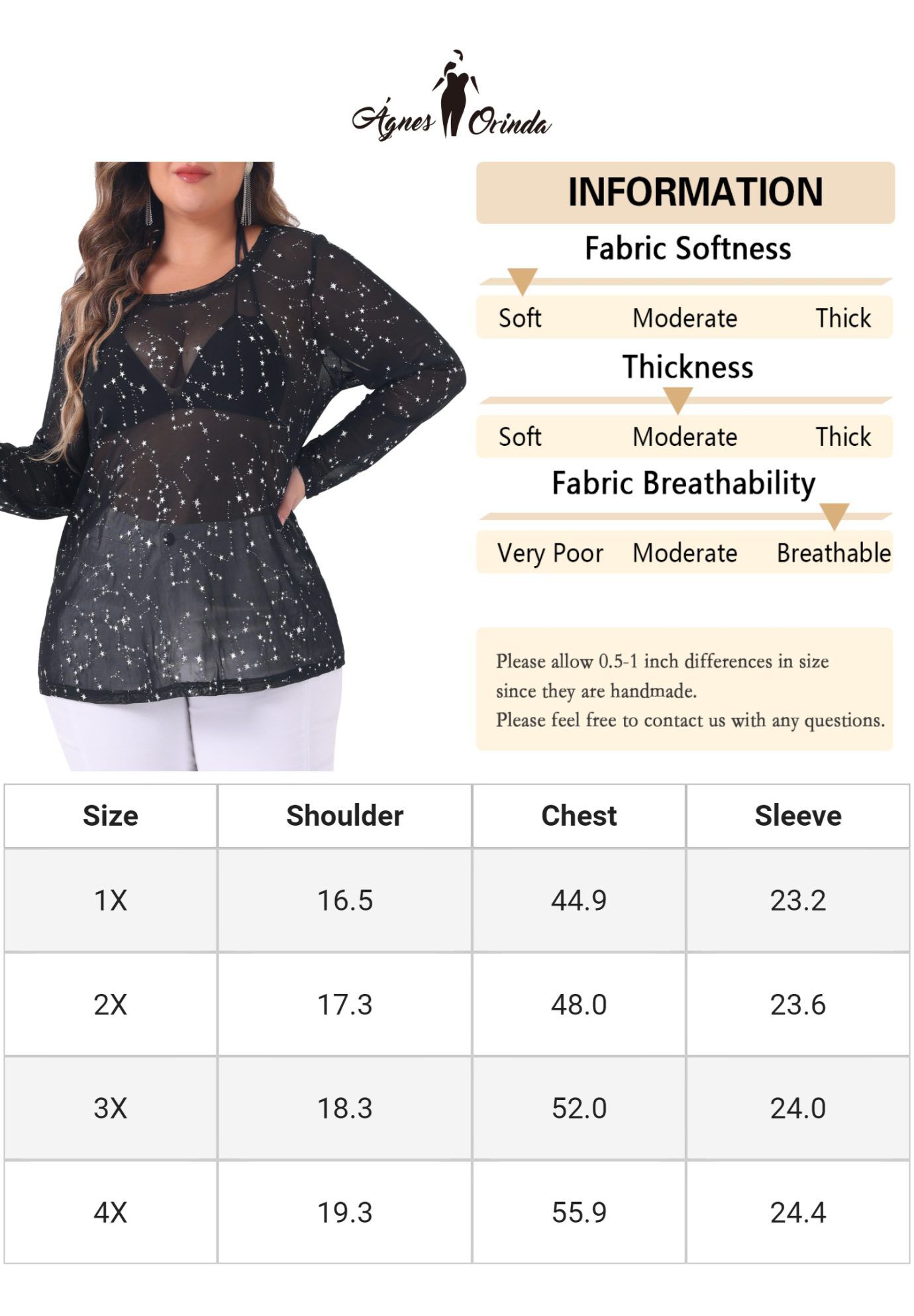 Sheer Mesh Long Sleeve Crew Neck Top, Black / Black, alternate image number 4