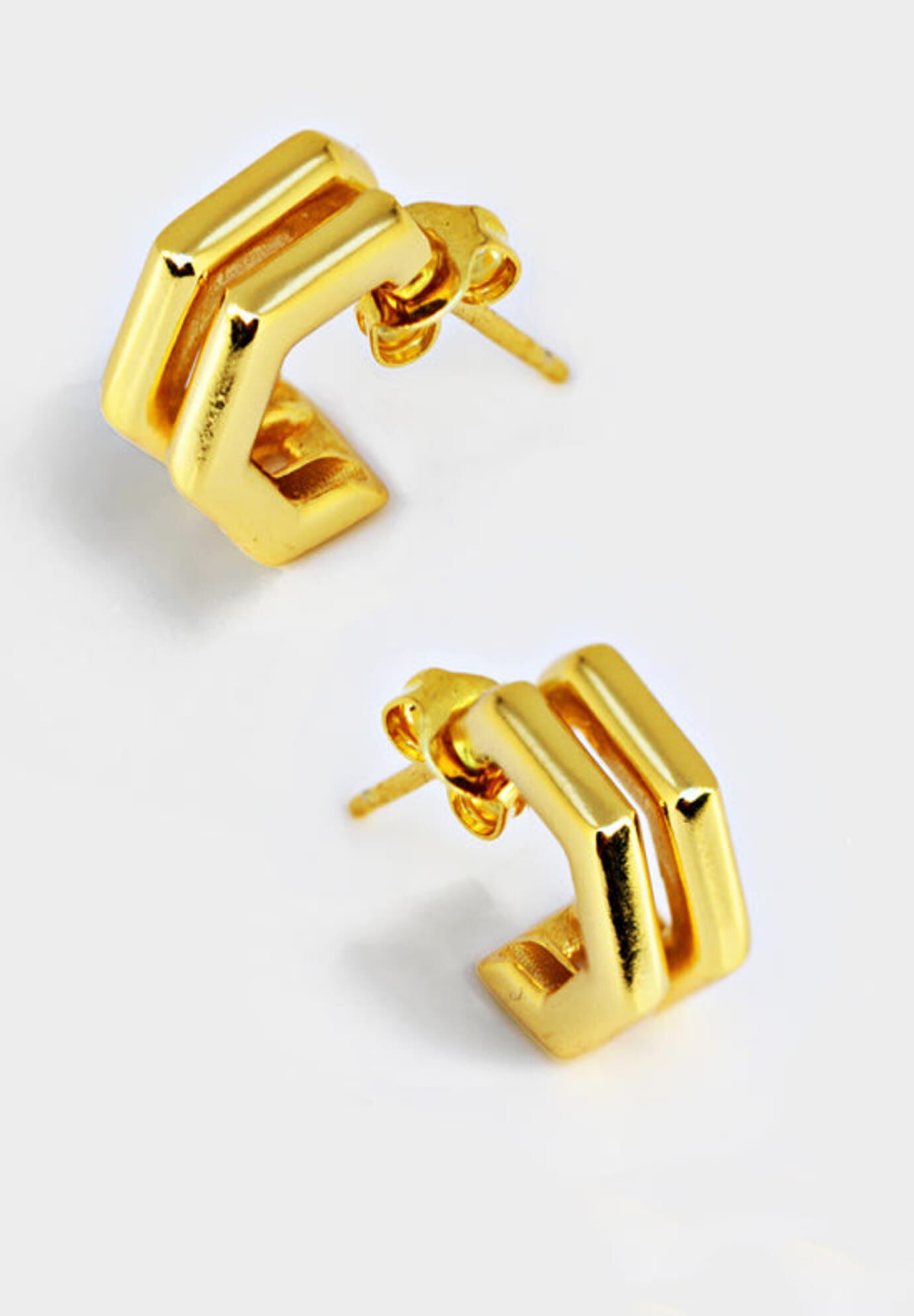 FUTURISTIC Double Hexagon Chubby Huggies | 18K Gold Over Sterling Silver, Gold / Gold, hi-res image number 0