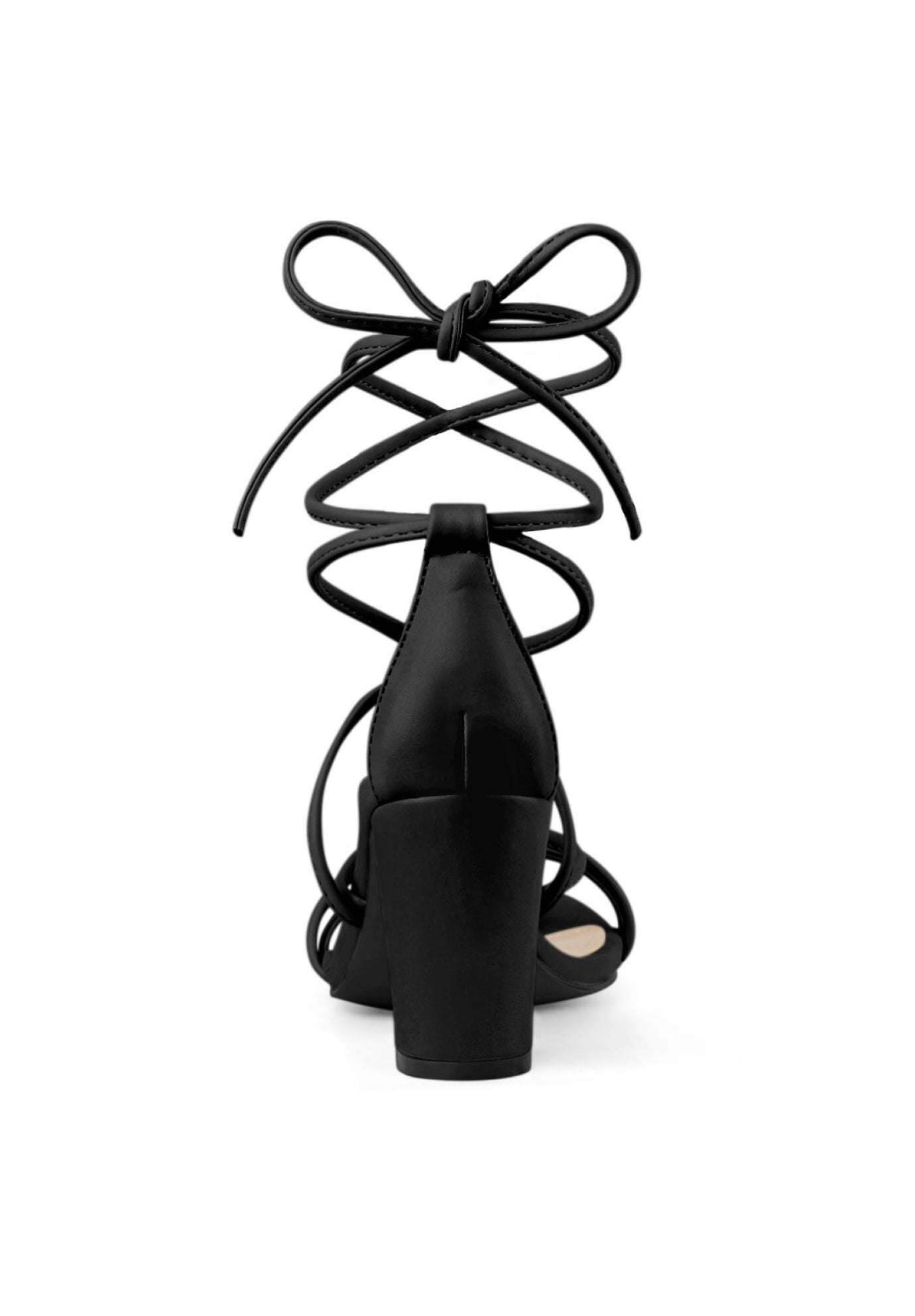 Strappy Lace Up Chunky Heeled Heels Sandals, Black / Black, alternate image number 2