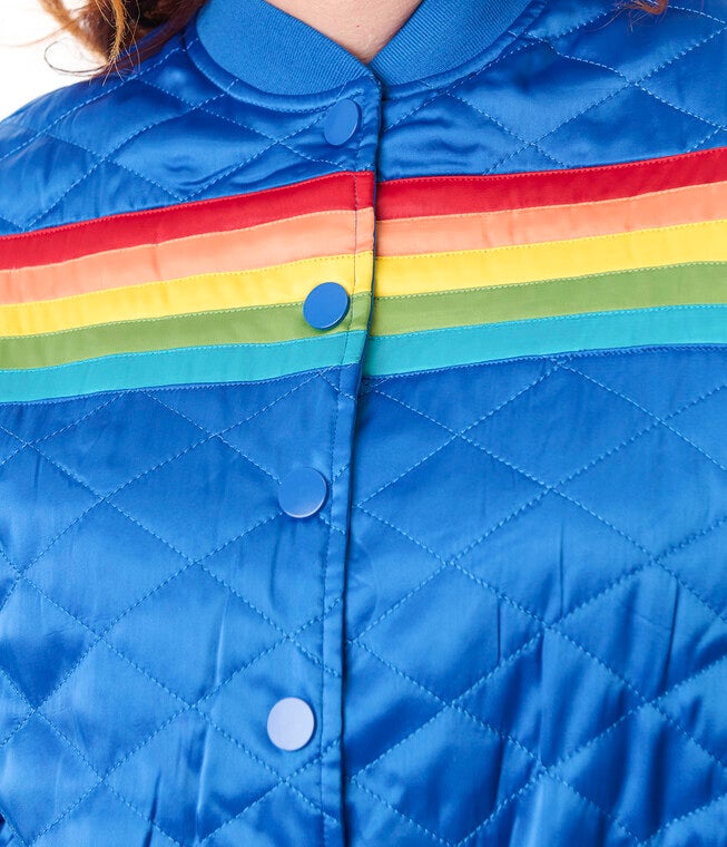 Unique Vintage Plus Size Blue & Rainbow Quilted Varsity Jacket, Royal Blue / Royal Blue, alternate image number 1