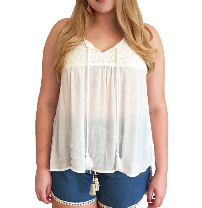 Kelly Tassel Lace Tank Top, Ivory / Ivory, hi-res image number null