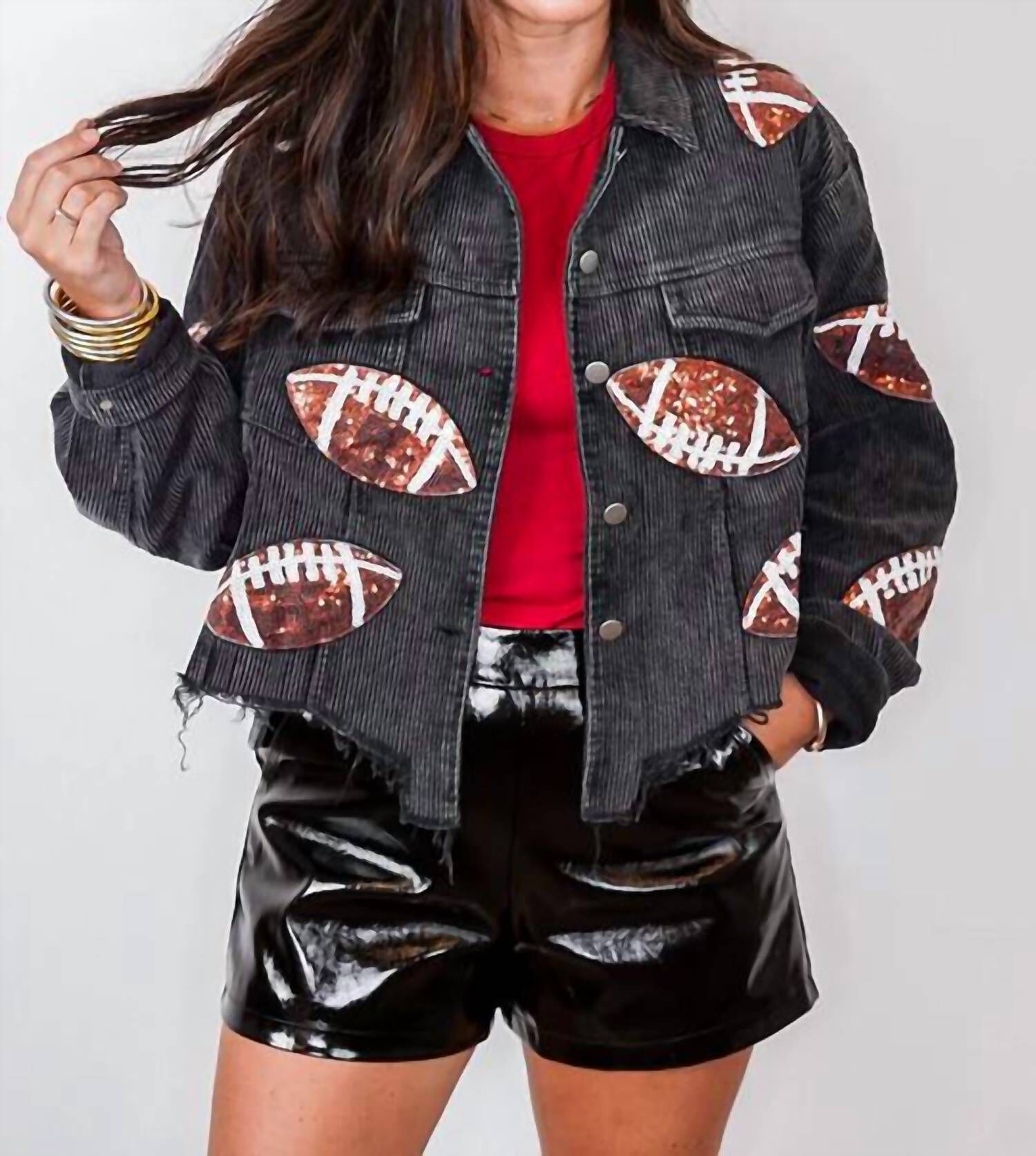 FOOTBALL SEQUIN JACKET, Black / Black, hi-res image number 0