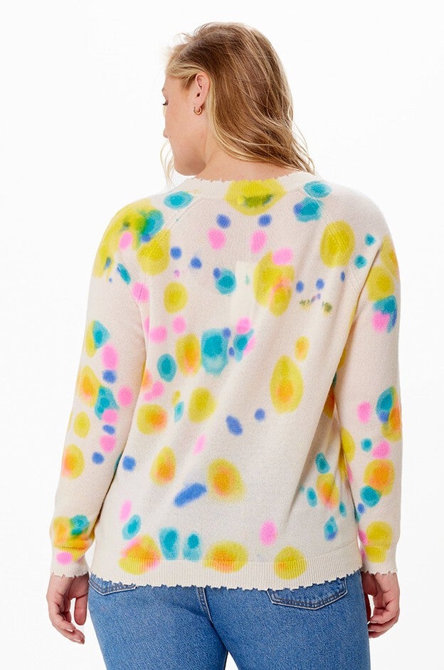 Frayed Printed Tie Dye V-neck, Multi Color / White, alternate image number null