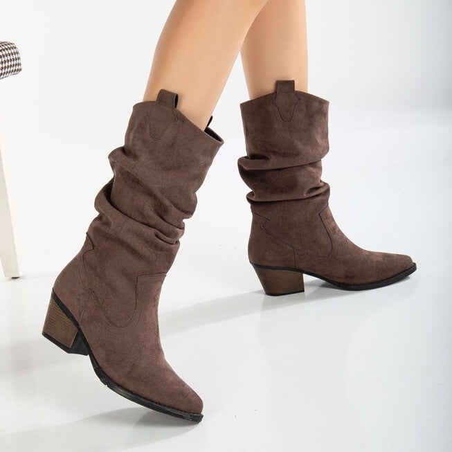 BONNIE - BROWN SUEDE SLOUCH WESTERN BOOTS, BROWN / Brown, alternate image number 2