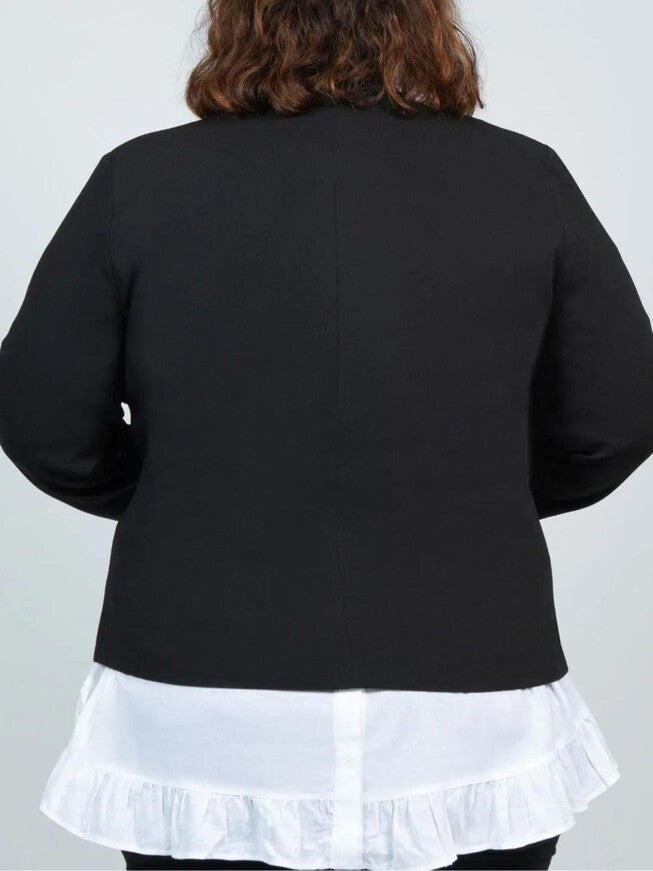Luce Open Front Blazer Rounded Lapel Black, Black / Black, alternate image number 3