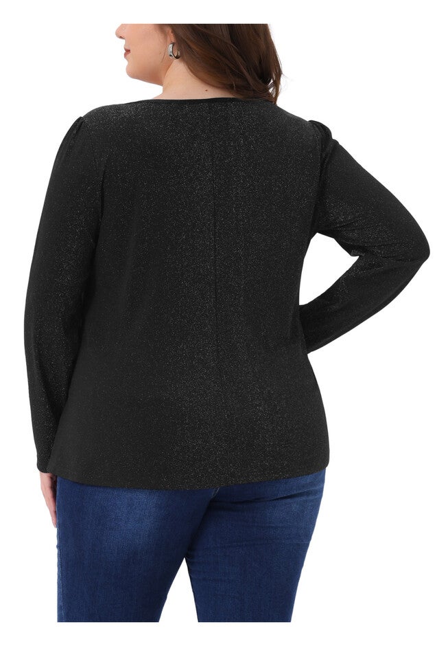 Party Glitter Square Neck Shiny Sparkle Blouses, Black / Black, alternate image number 3