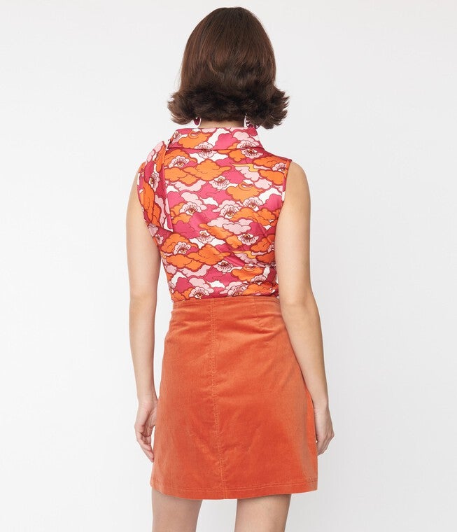 Smak Parlour Burnt Orange Psychedelic Tulip Mini Skirt, , alternate image number null