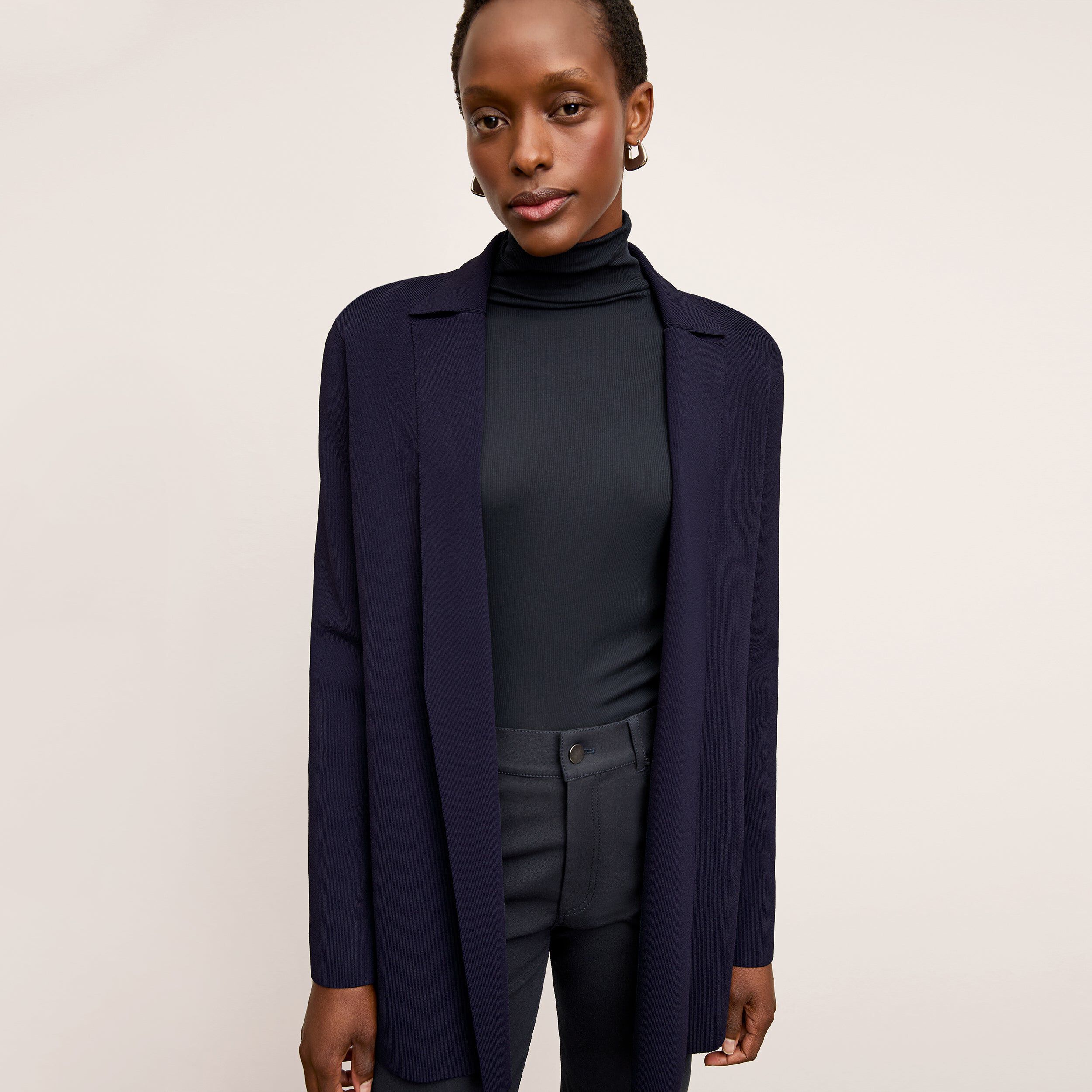 Axam Layering Turtleneck - Organic Ribbed Pima Cotton, Dark Navy / Navy, alternate image number 5