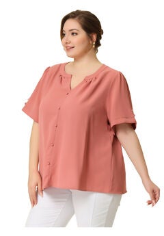 Ruched V Neck Short Sleeve Shirt