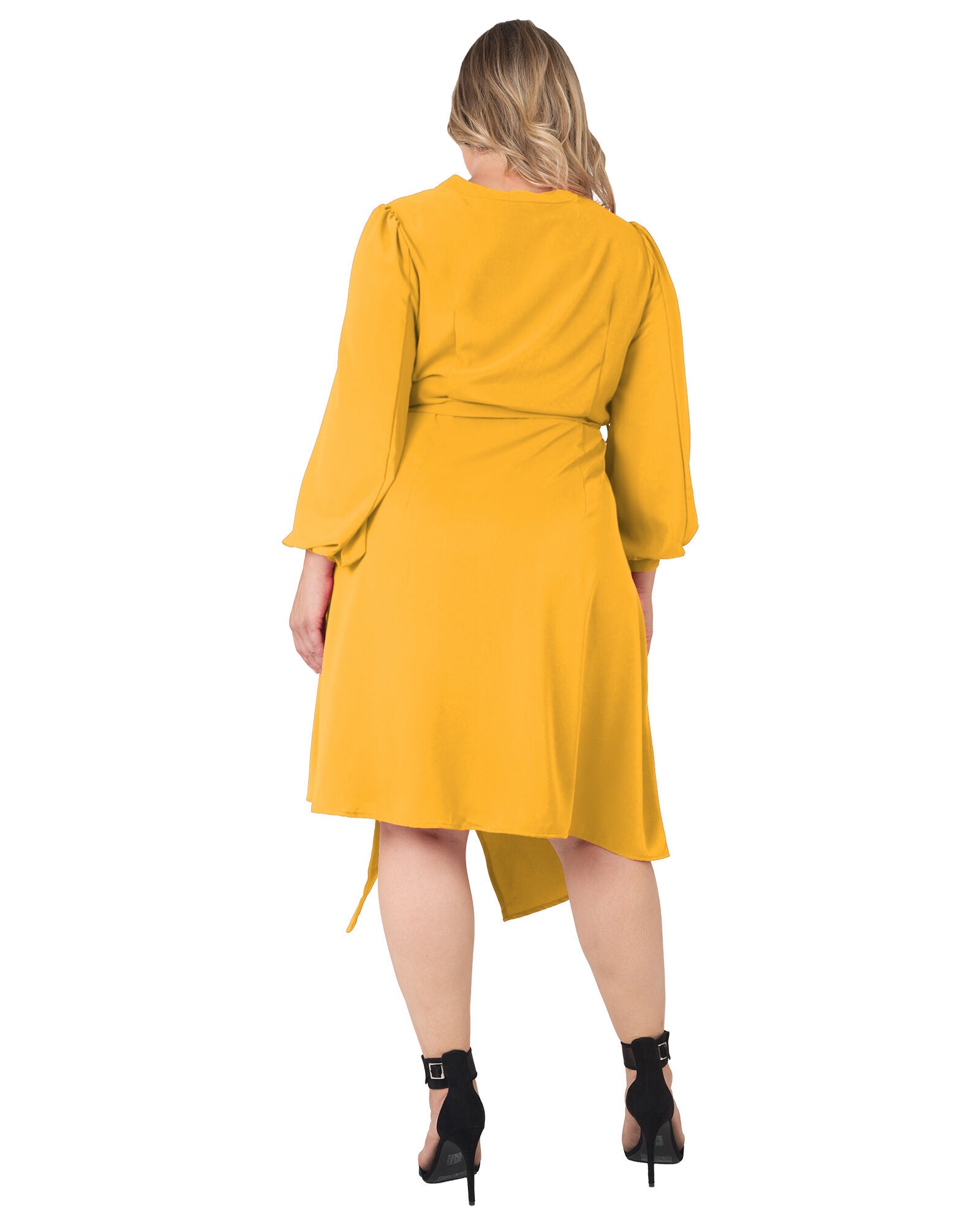 Standards & Practices Asymmetrical Hem Button-Up Wrap Lantern Sleeve Dress, GINGER / Mustard, alternate image number 2
