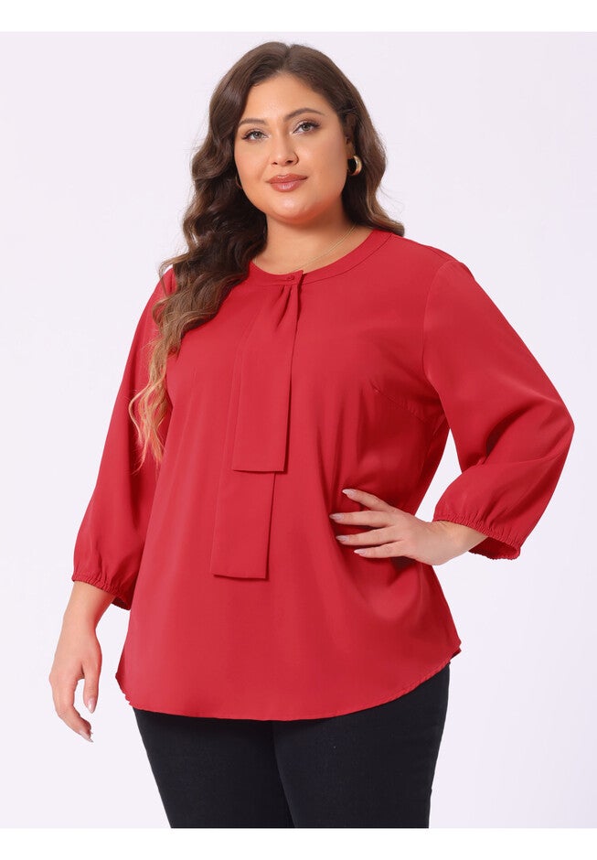 Work Round Neck Ruffle Chiffon Blouse Top, Red / Red, alternate image number 1