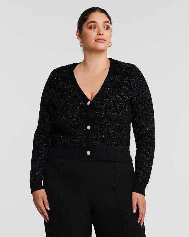 Abbey Black Metallic Knit Cardigan, , alternate image number 5