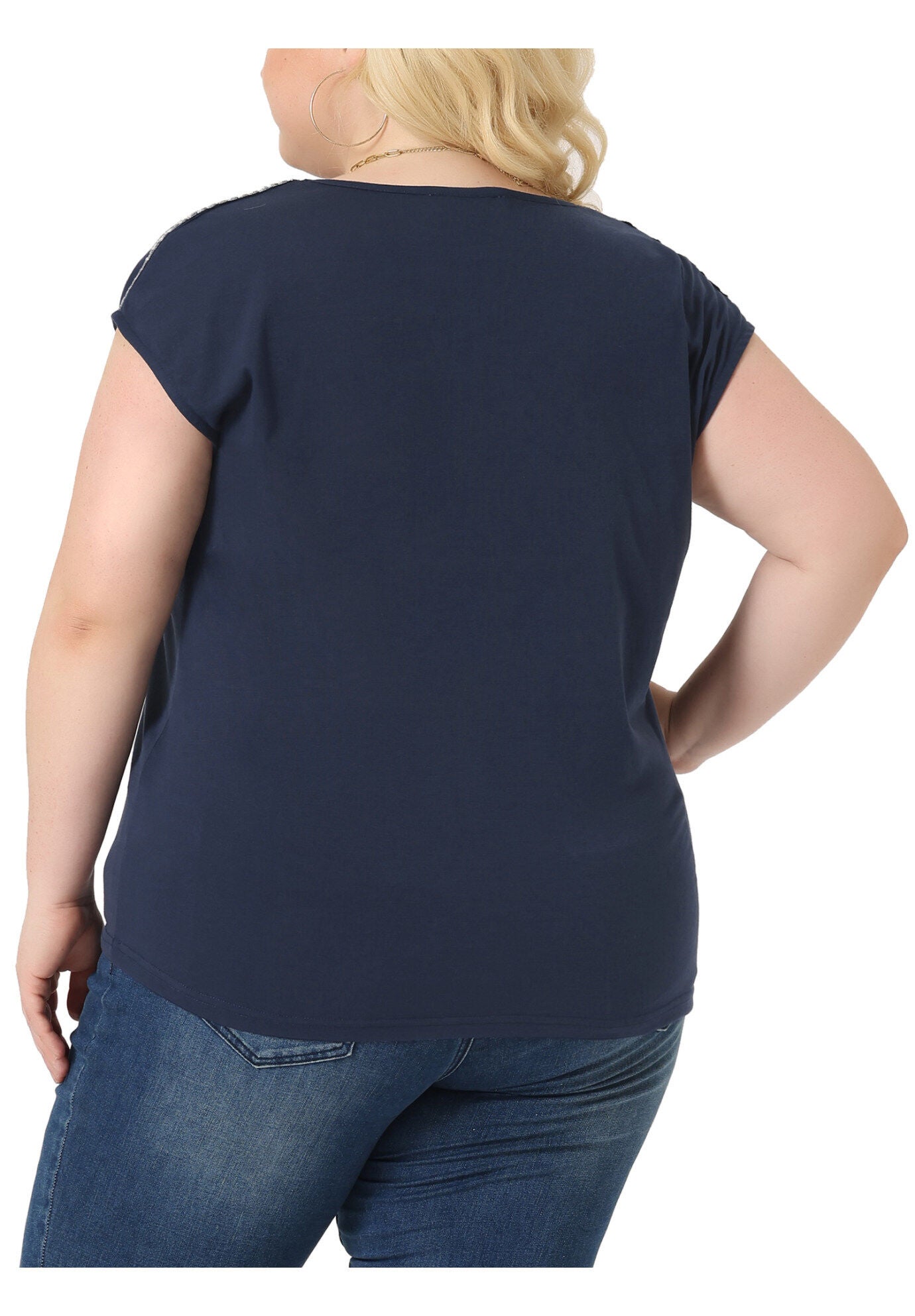 V Neck Sleeveless Basic Summer T-Shirt Top, Navy Blue / Navy, alternate image number 3