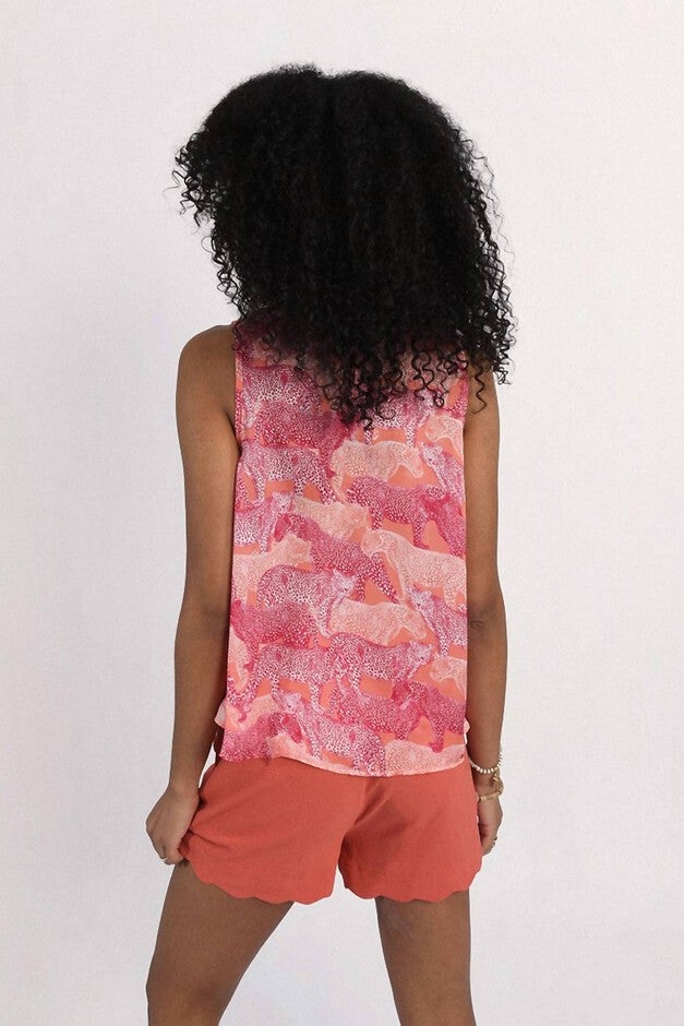 High Waist Scallop Trim Shorts In Pink, , alternate image number 1