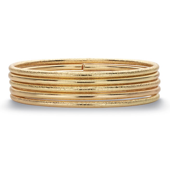 5 Piece Bangle Bracelet Set in Textured and Polished Yellow Goldtone, , alternate image number 7