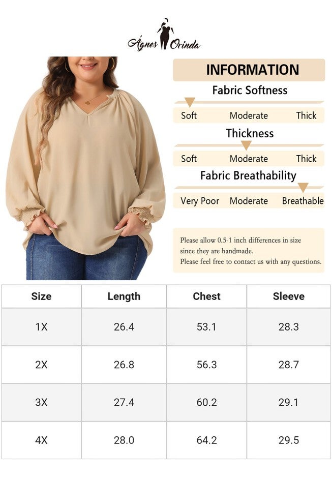 Puff Long Sleeve V-Neck Ruffle Cuffs Blouse, Dark Beige / Beige, alternate image number 4
