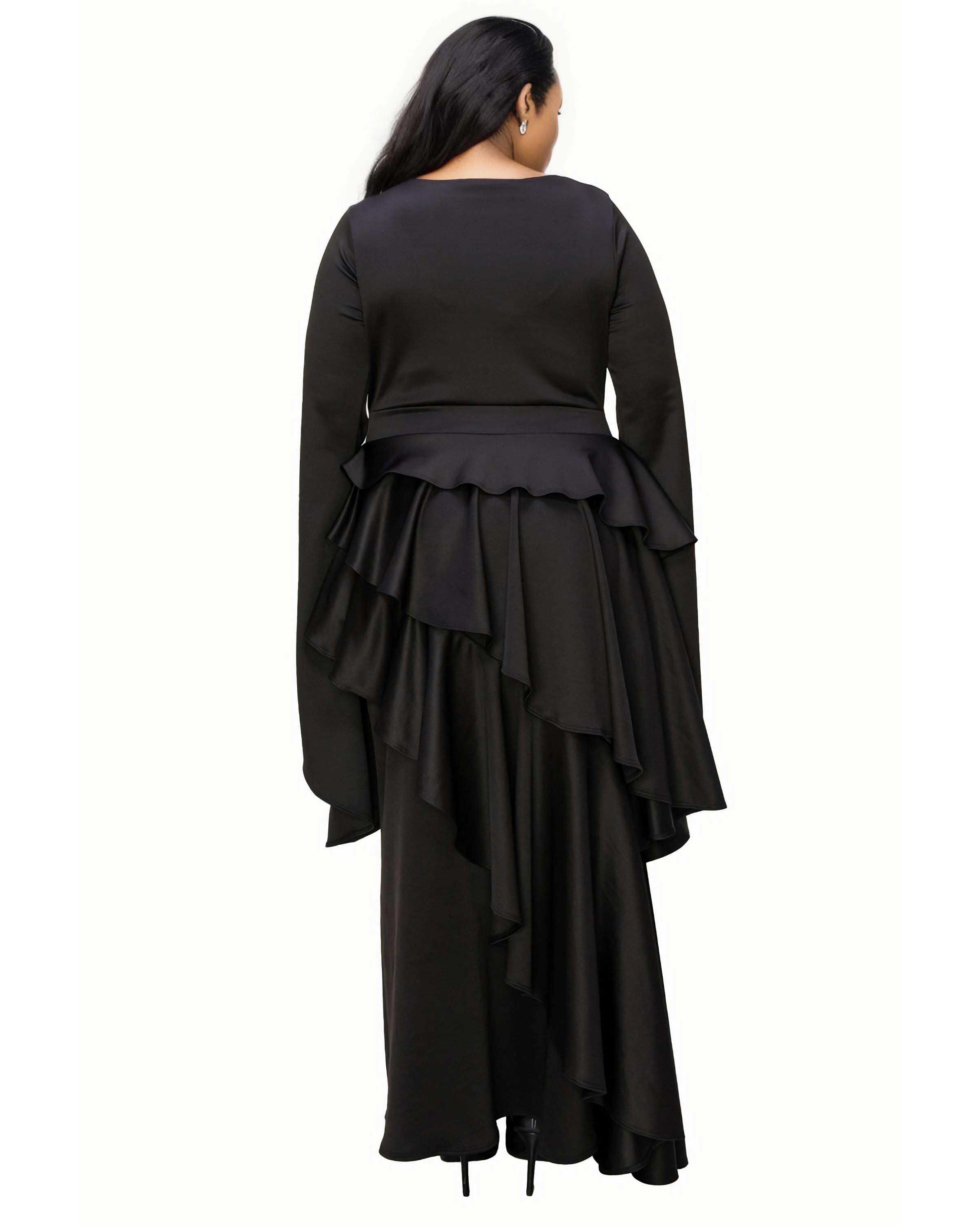 ZETA RUFFLED DRAMA DRESS, Black / Black, alternate image number 2