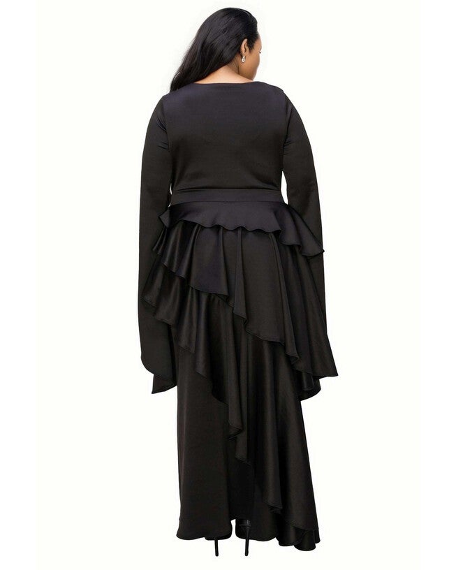 ZETA RUFFLED DRAMA DRESS, Black / Black, alternate image number 2