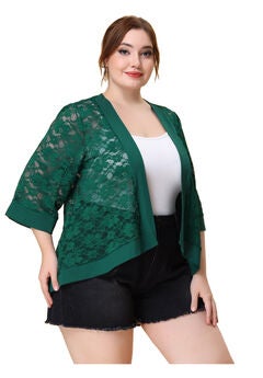 LACE CROCHET CARDIGAN 3/4 SLEEVE SHEER LIGHTWEIGHT COVER UP