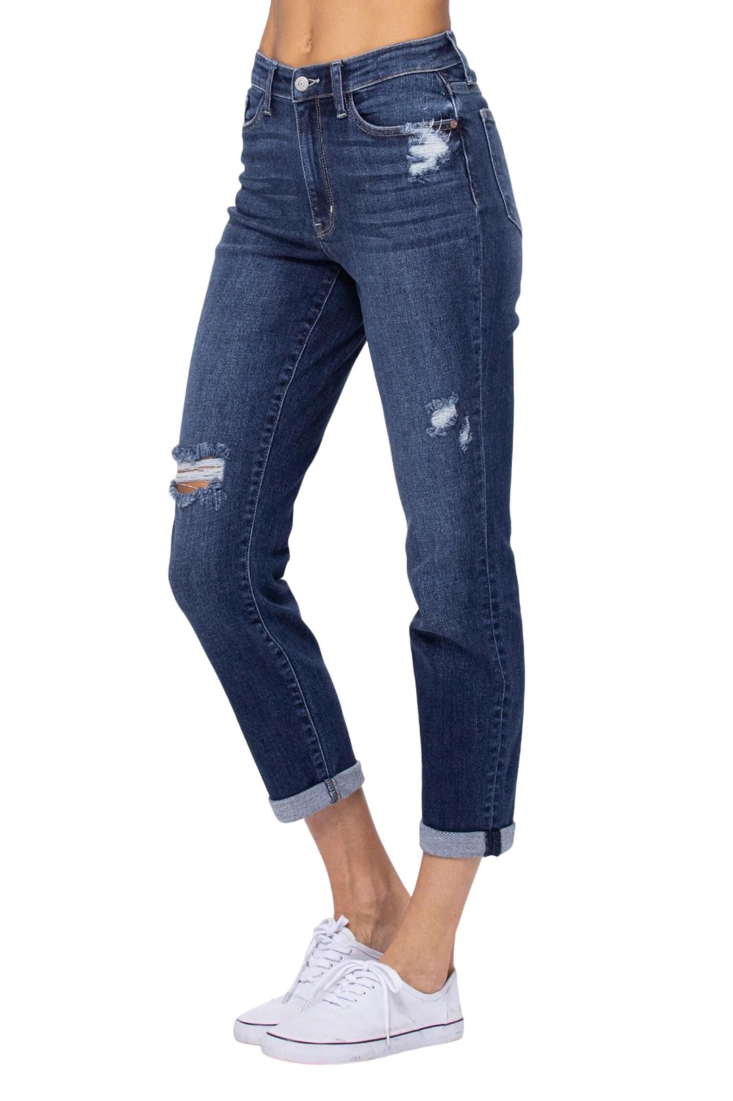 HIGH RISE CUFFED BOYFRIEND JEANS, Medium Wash / Medium Wash, alternate image number 2