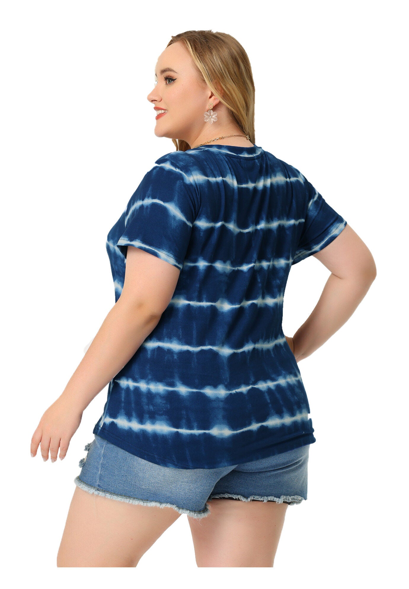 V Neck Short Sleeve Tie Dye Summer Top, Blue / Navy, alternate image number 3