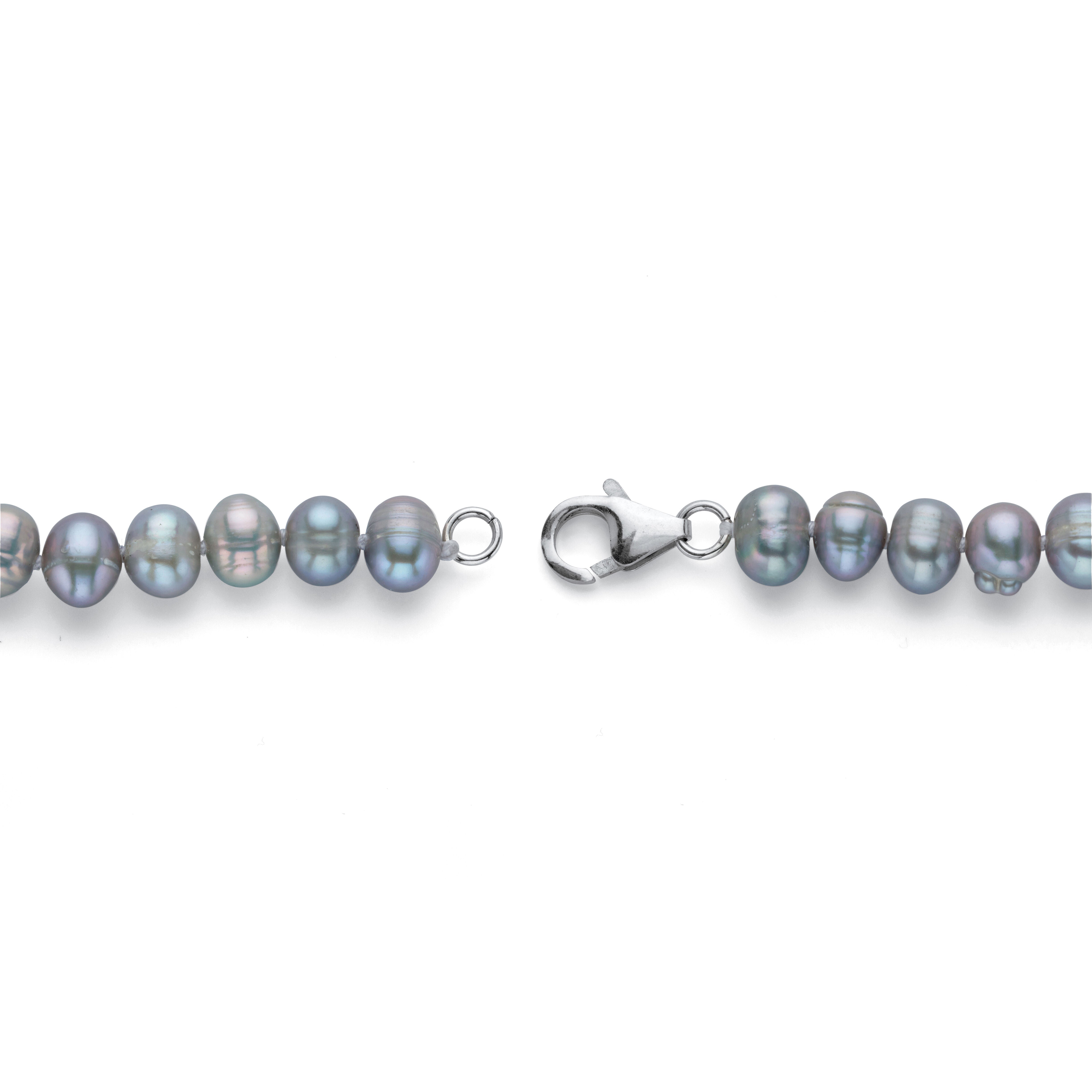 Genuine Cultured Grey Pearl Silvertone Earring, Necklace and Bracelet Set 18 inches, Grey / Cool Gray, alternate image number 1