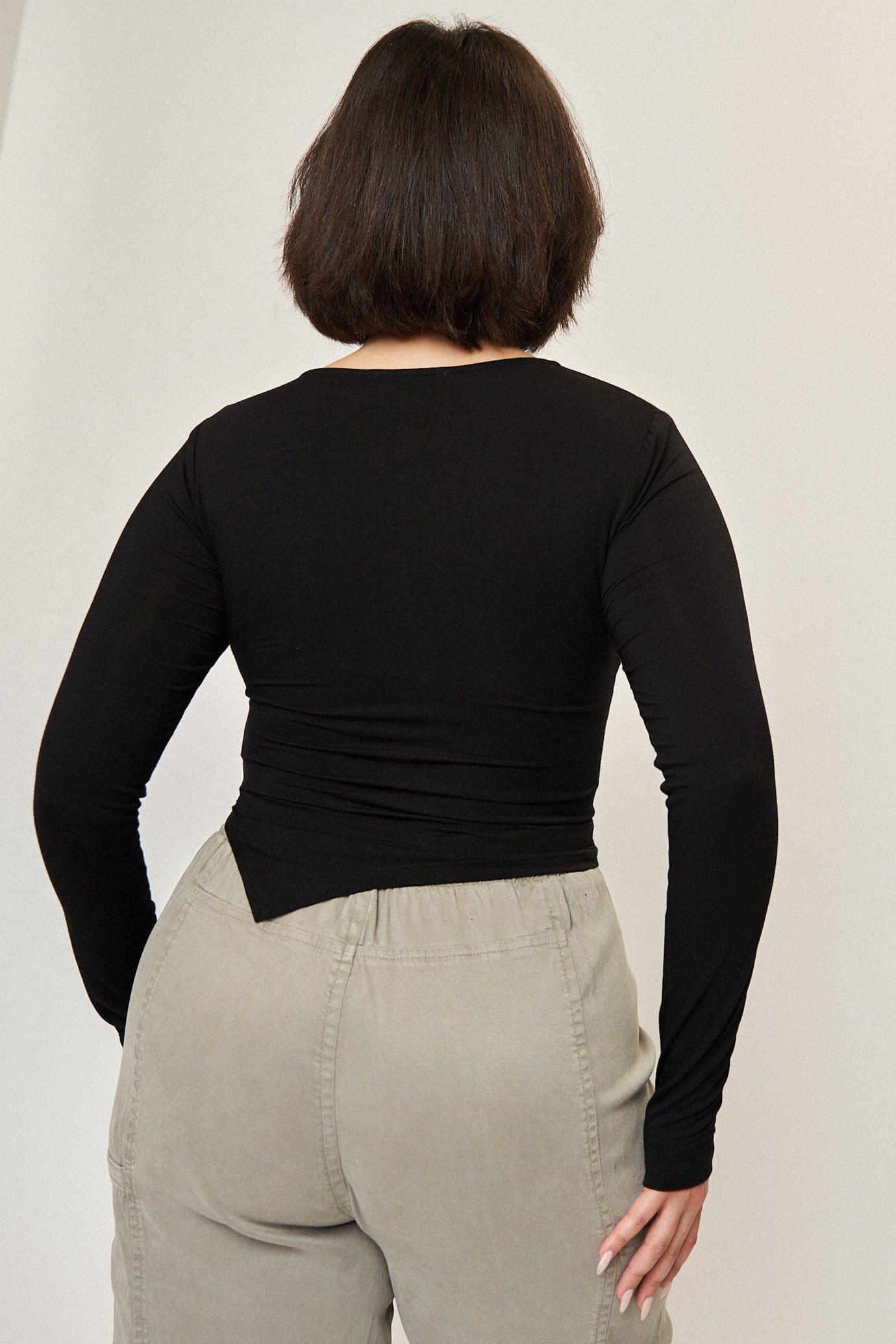 Chloe Asymmetrical Split Top, Black / Black, alternate image number 3