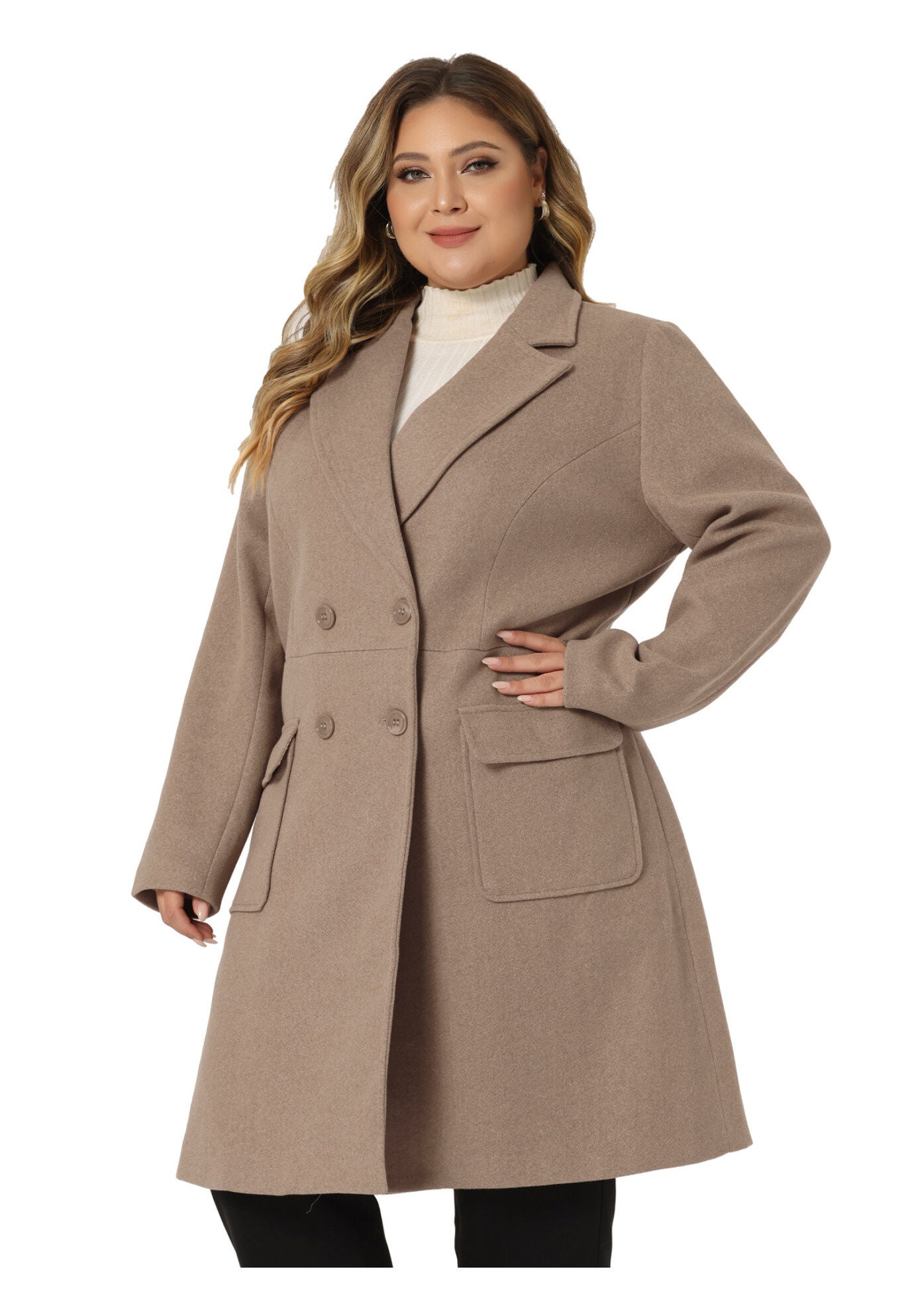 NOTCH LAPEL DOUBLE BREASTED PEA TRENCH COAT, Light Brown / Brown, alternate image number 2