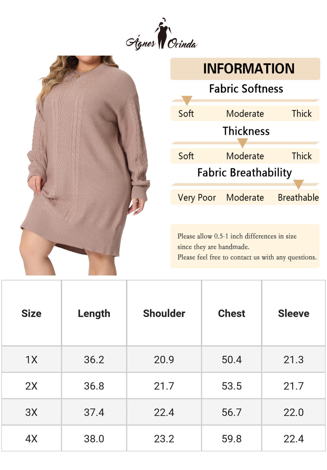 CREWNECK LONG SLEEVE KNIT TUNIC PULLOVER SHORT SWEATER DRESS, Khaki / Taupe, alternate image number 4