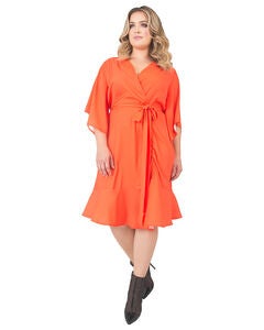 Plus Size Serena Kimono Sleeve Ruffled Knee Length Wrap Dress