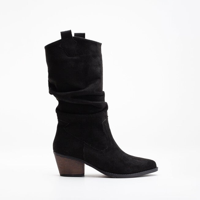 BONNIE - BLACK SUEDE SLOUCH WESTERN BOOTS, BLACK / Black, hi-res image number 0