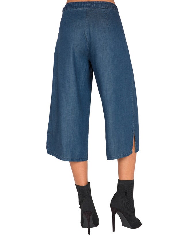 Diana Wide-Leg Cropped Indigo Tencel Denim Palazzo Pants, , alternate image number null