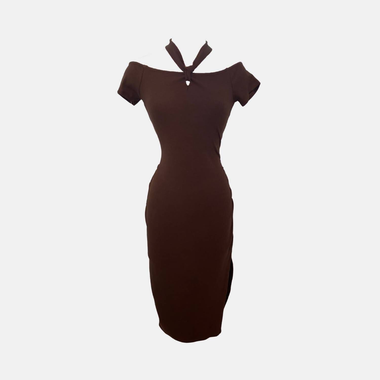WOMEN'S SERRA RIBBED HALTER MIDI DRESS IN COCO, Coco / Brown, hi-res image number 0
